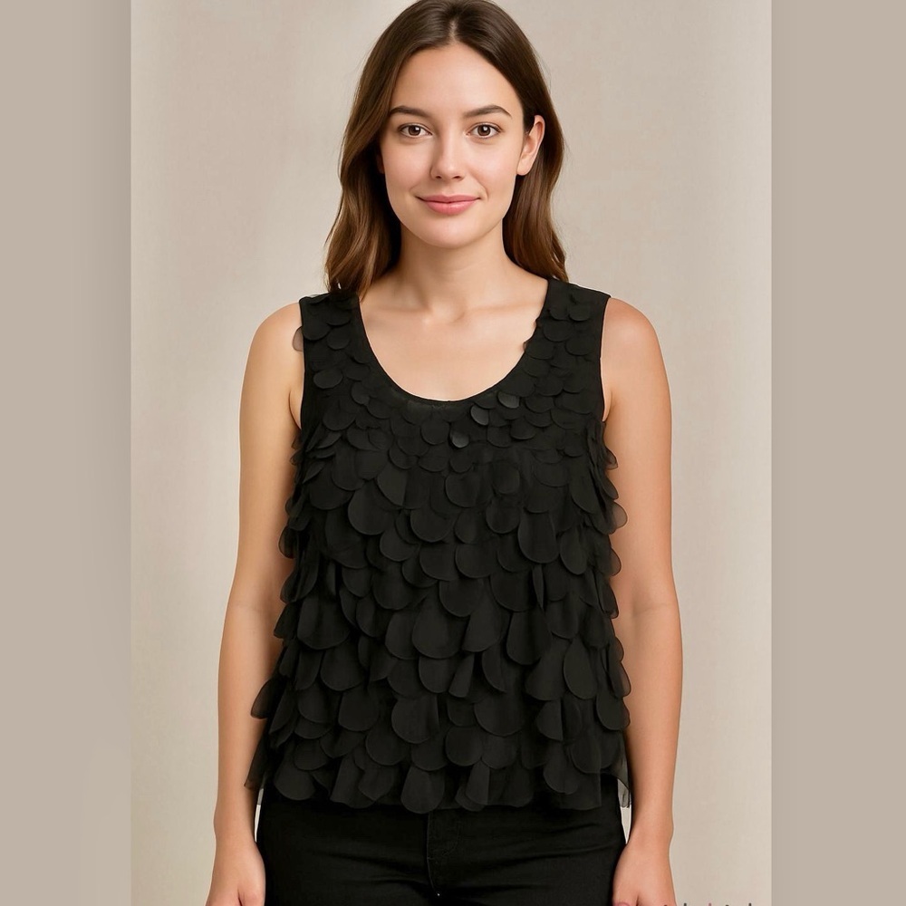 ** Henri Bendel Limited Edition Black Sleeveless Petals Blouse Size M